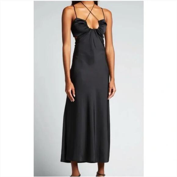 A.L.C. Sienna Black Satin Strappy Midi Dress - Picture 3 of 10